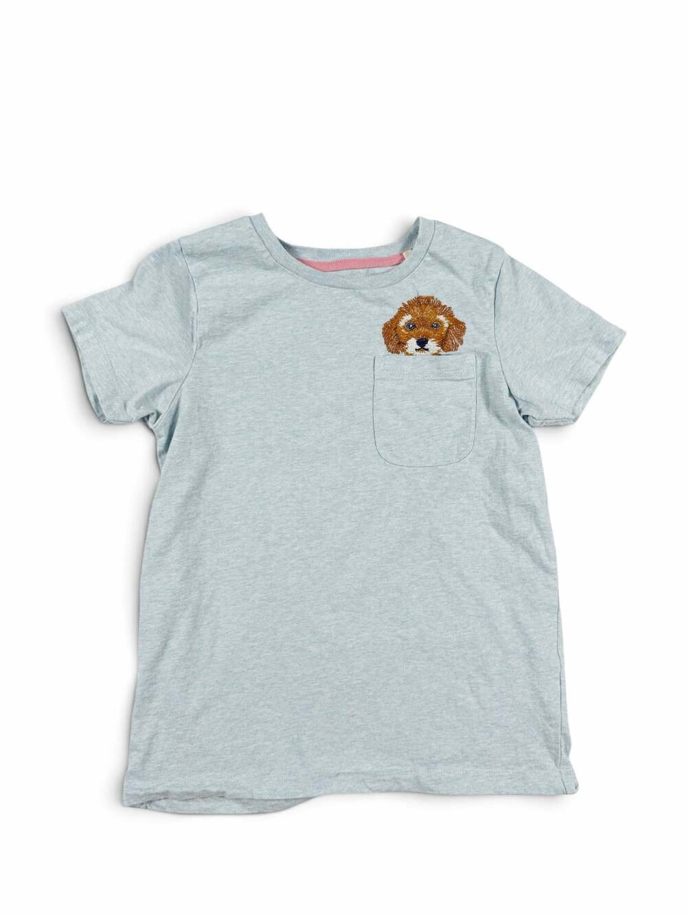 Mini Boden Kids Pocket Tee Embroidered Dog Blue Size 11-12